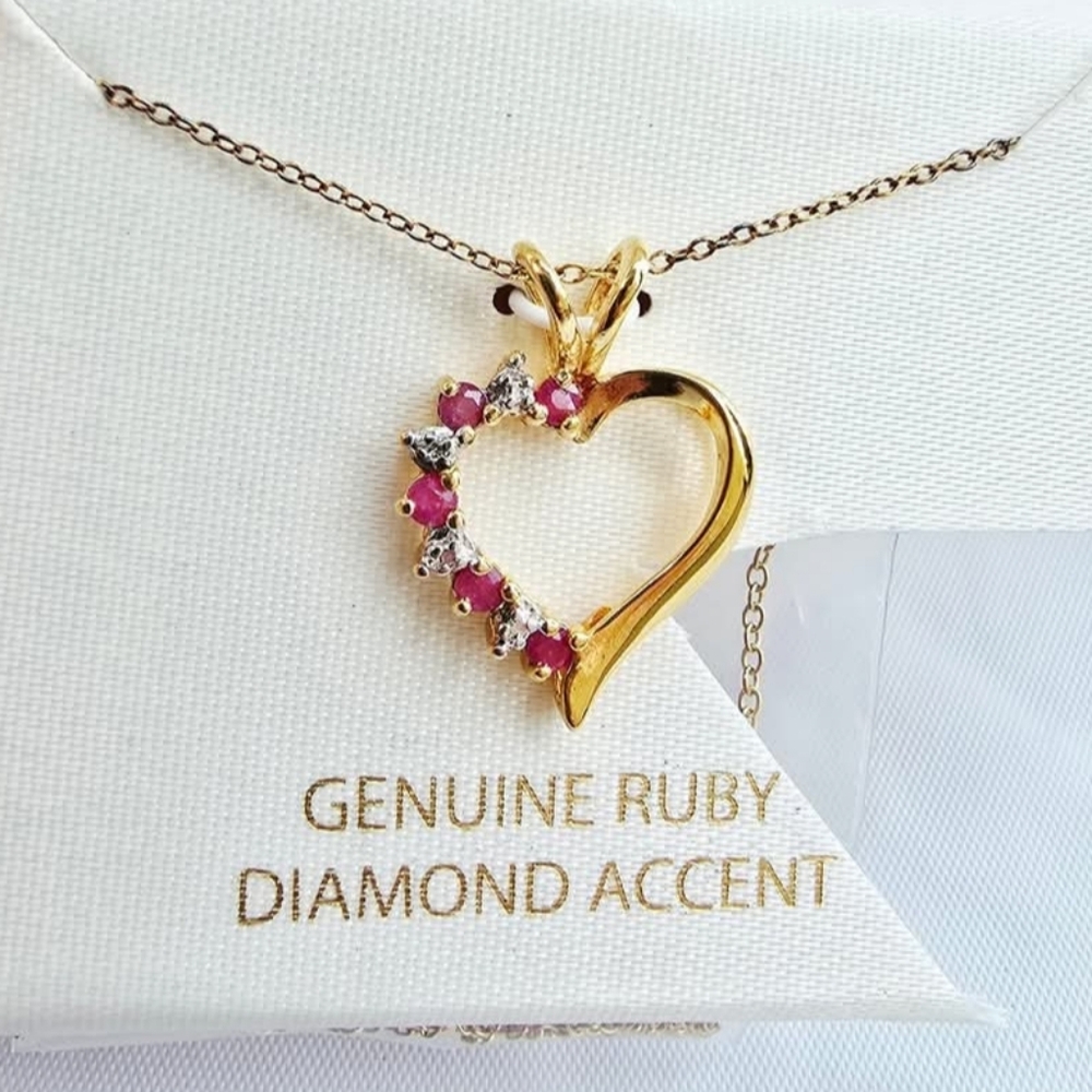Retired Ross-Simons Sterling Ruby And Diamond Heart Necklace
